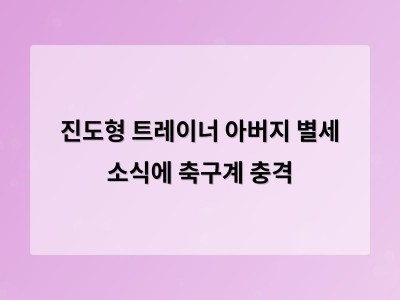 진도형 트레이너 아버지 별세 소식에 축구계 충격