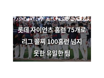 롯데 자이언츠 홈런 75개로 리그 꼴찌 100홈런 넘지 못한 유일한 팀